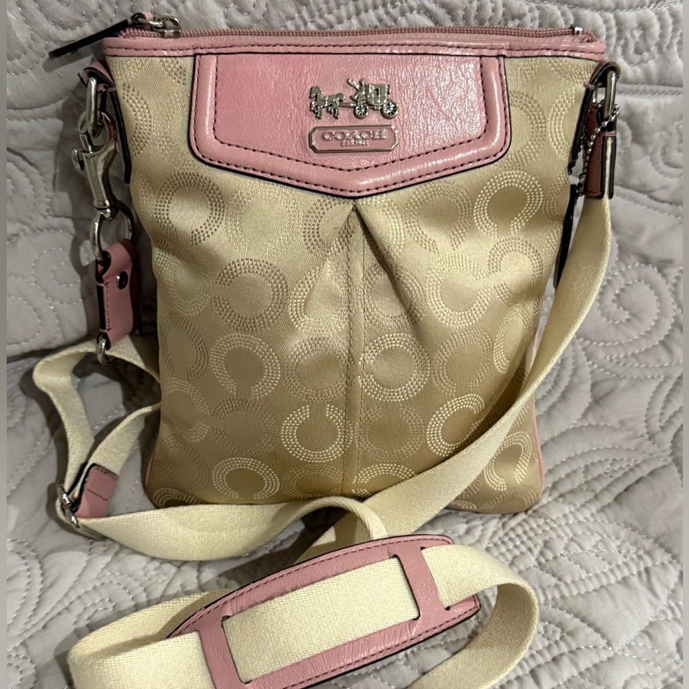 Coach Pink and Cream Signature Crossbody Bag